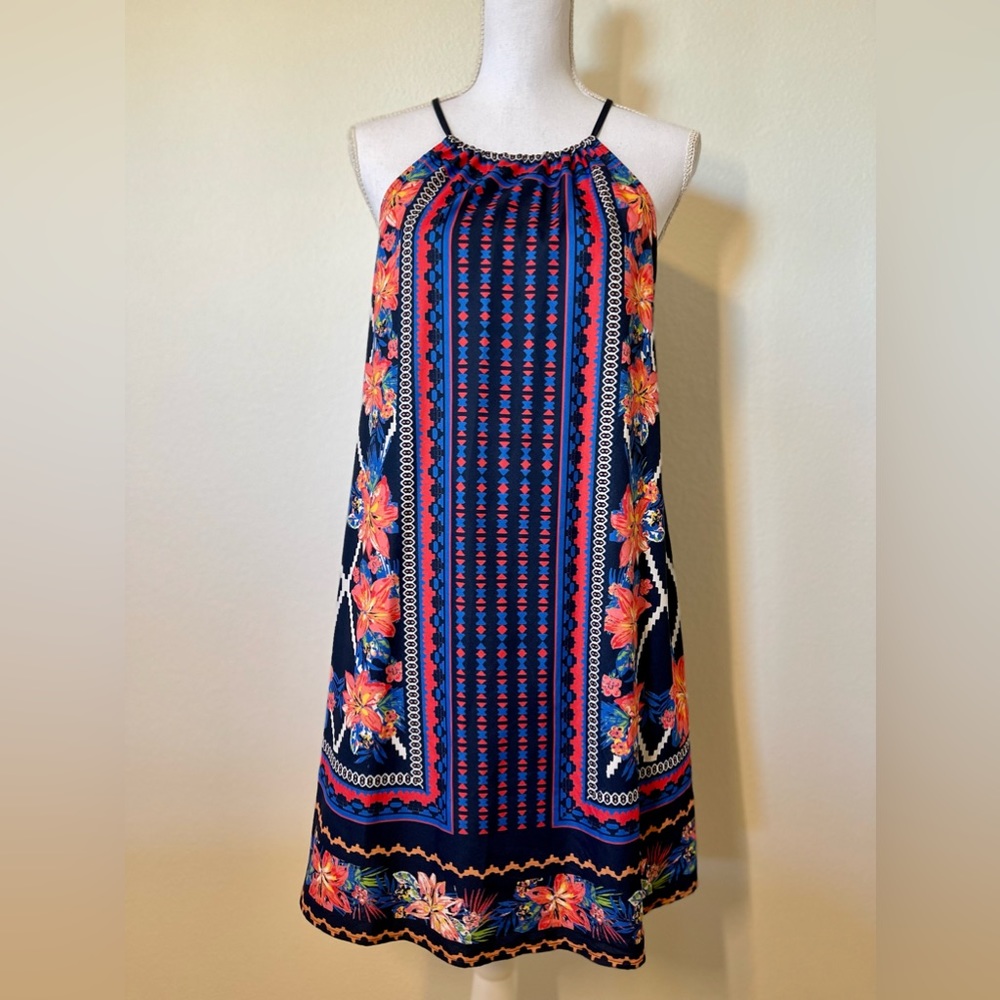 Floral Bandana Print Boho Sundress Geometric Patchwork Size Medium